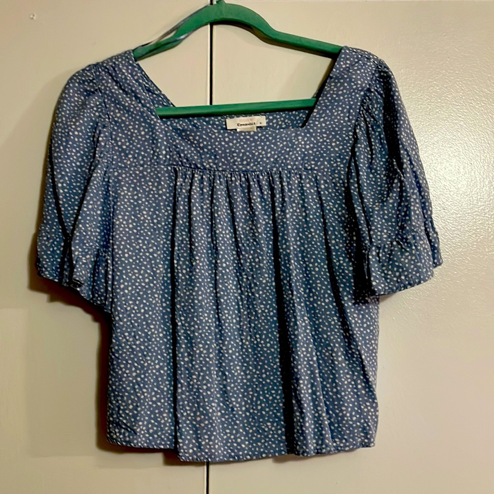 Large Light Blue Polka Dot Romantic Flowy Top